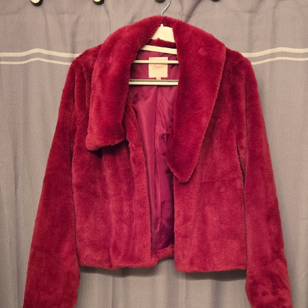 Candie's Red Teddy Jacket Plush Elegant Versatile